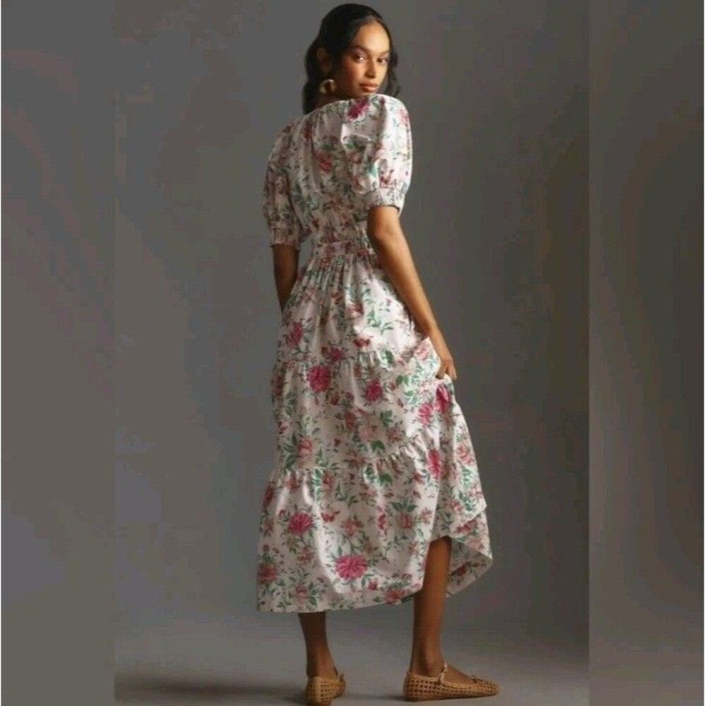 Anthropologie The Somerset Maxi Dress Puff Sleeve Edition Cream Floral Size XS